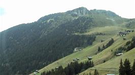 The alpine slopes of Riederalp as seen from the first gondola lift from Mörel, 6.3 miles into the ride